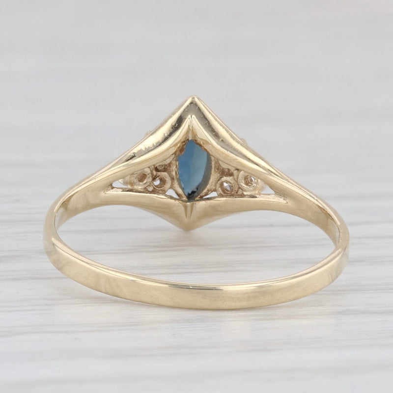 0.35ctw Marquise Blue Sapphire Diamond Ring 10k Yellow Gold Size 6.75