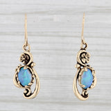 Vintage Floral Blue Opal Dangle Earrings 14k Yellow Gold Hook Posts