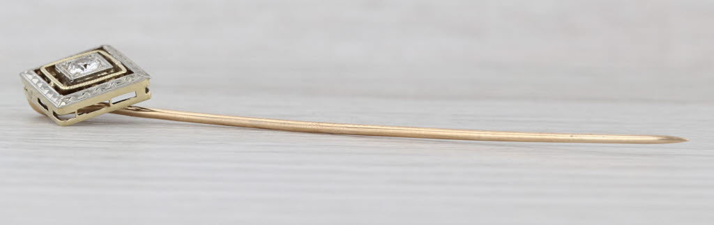 Vintage 0.11ct Diamond Solitaire Stickpin 14k White Yellow Gold