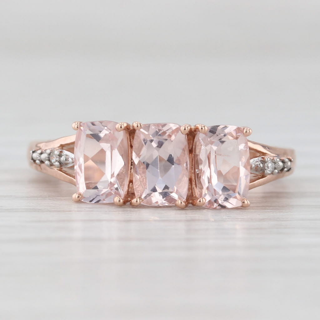 Light Gray 1.78ctw 3-Stone Morganite Diamond Ring 10k Rose Gold Size 5 COA