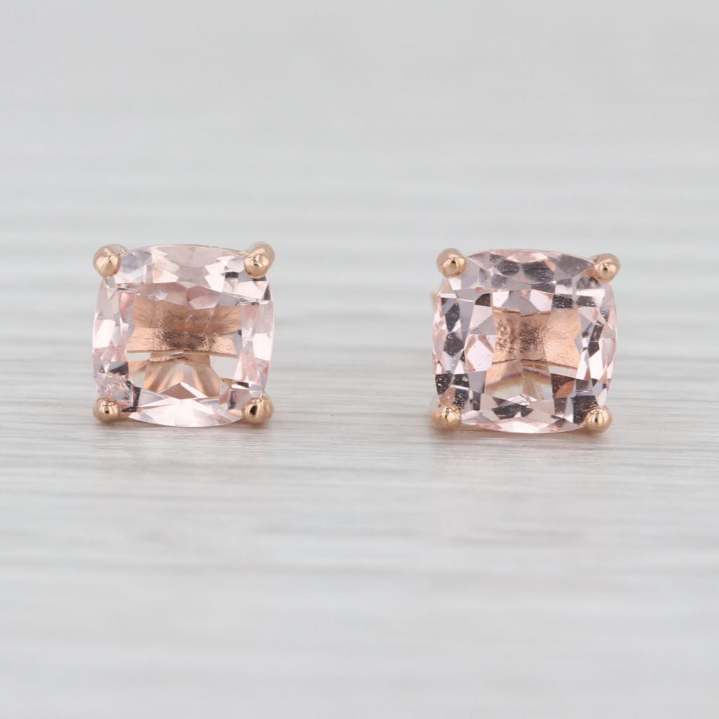2.60ctw Morganite Stud Earrings 14k Rose Gold Cushion Solitaire Studs