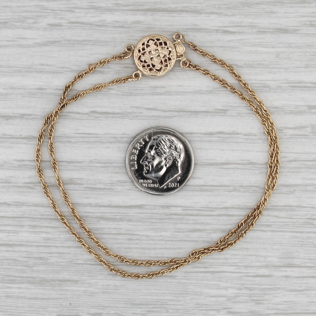 Filigree Clasp Double Rope Chain Slide Charm Starter Bracelet 14k Yellow Gold