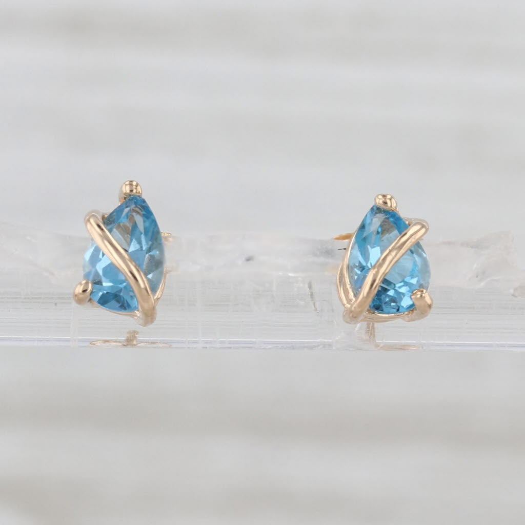 0.96ctw Pear Blue Topaz Stud Earrings 14k Yellow Gold Studs