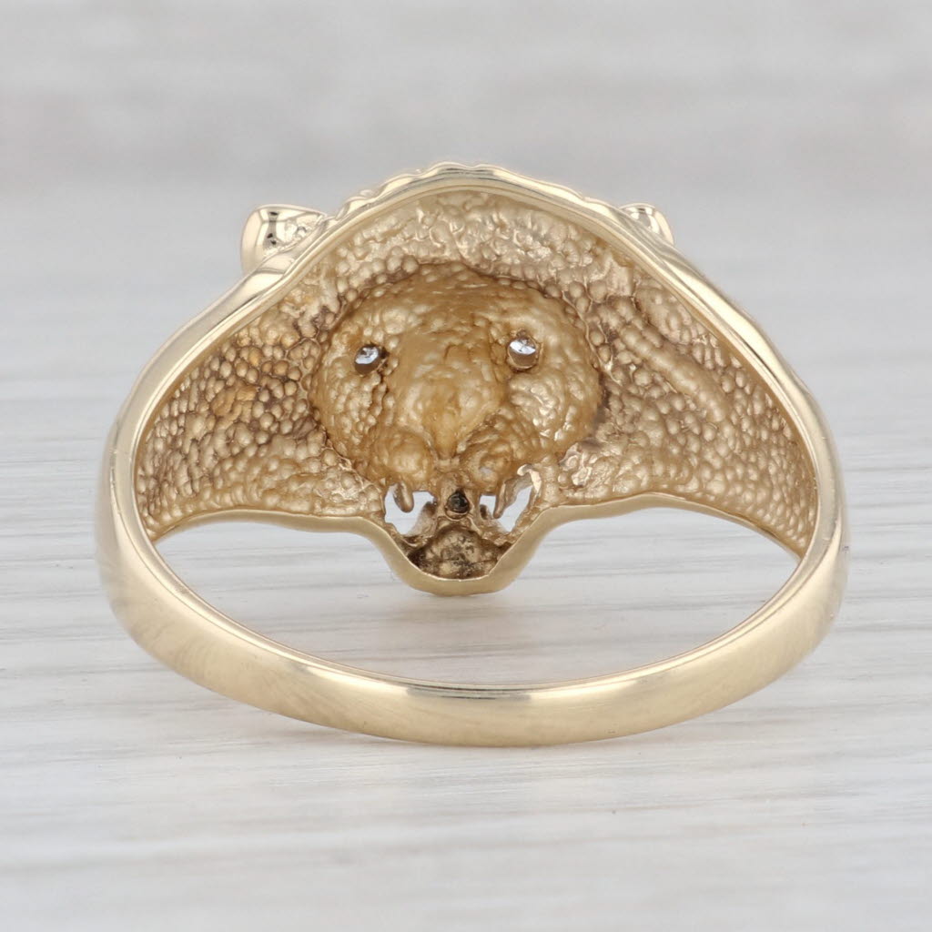 Light Gray Diamond Lion Ring 10k Yellow Gold Size 13.25 Statement Animal Jewelry