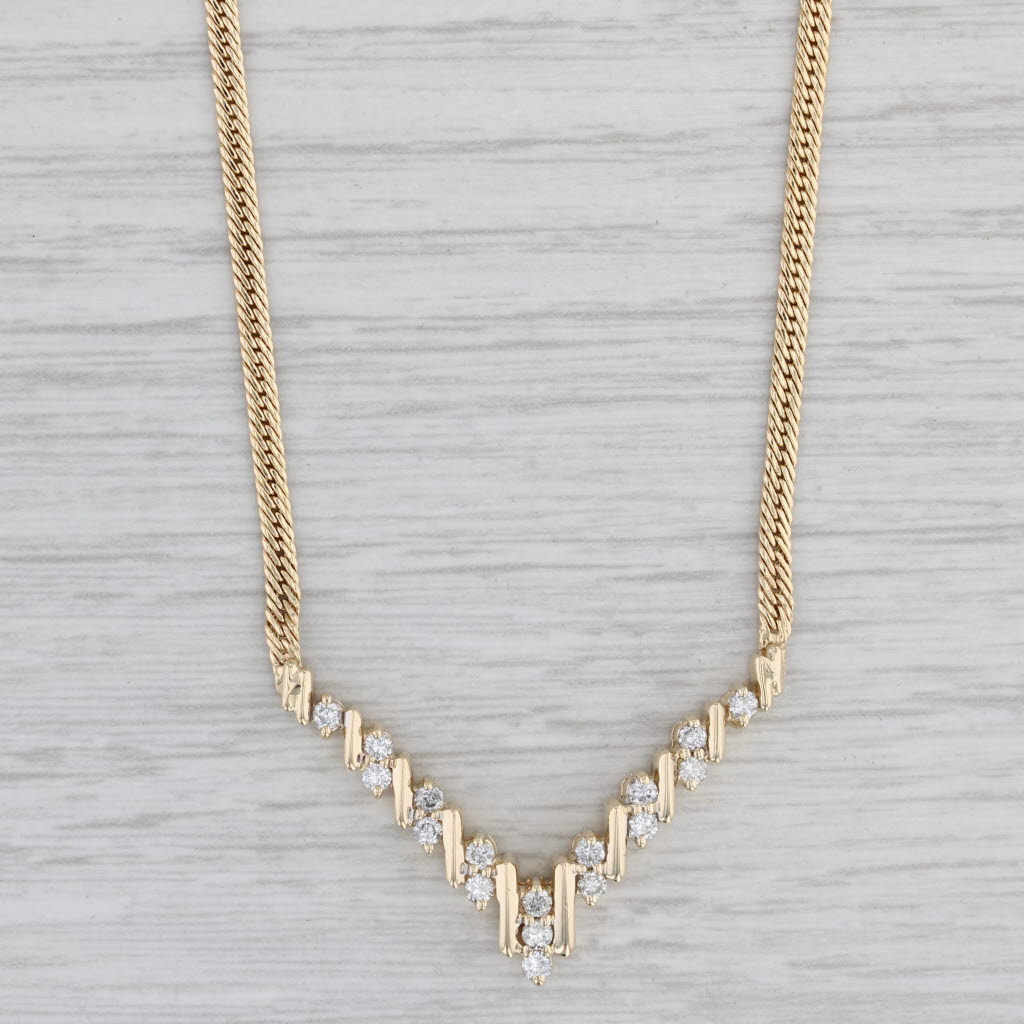 Light Gray 0.37ctw Diamond V Necklace 14k Yellow Gold 17.25" Herringbone Chain