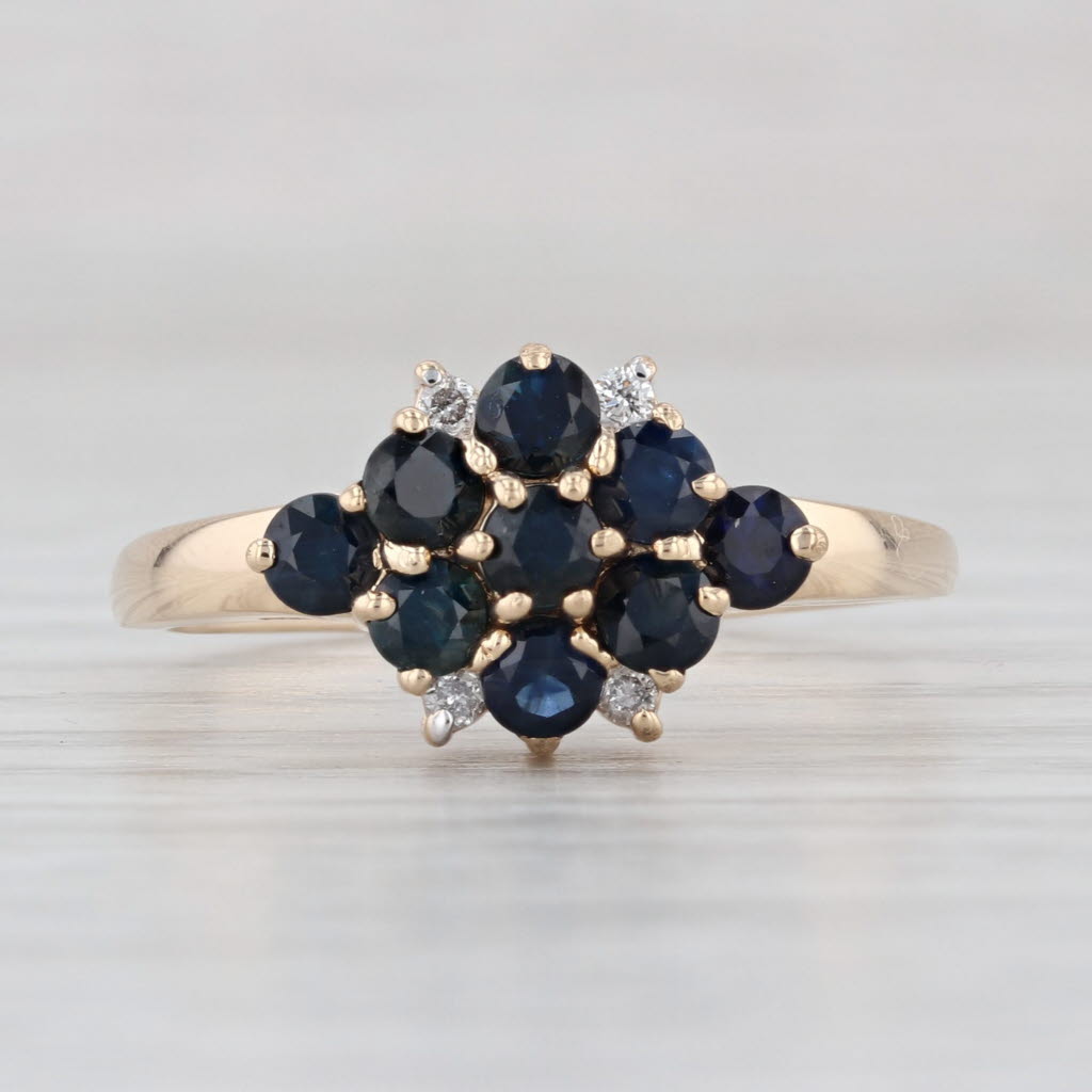 1.46ctw Blue Sapphire Diamond Flower Cluster Ring 14k Yellow Gold Size 9.25