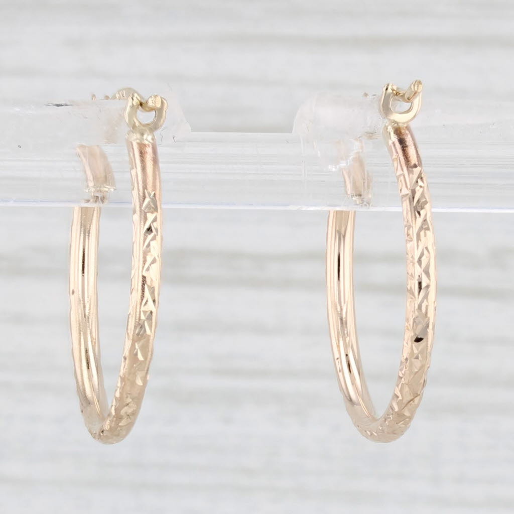 Light Gray Small Round Etched Hoop Earrings 14k Yellow Gold Snap Top Hoops