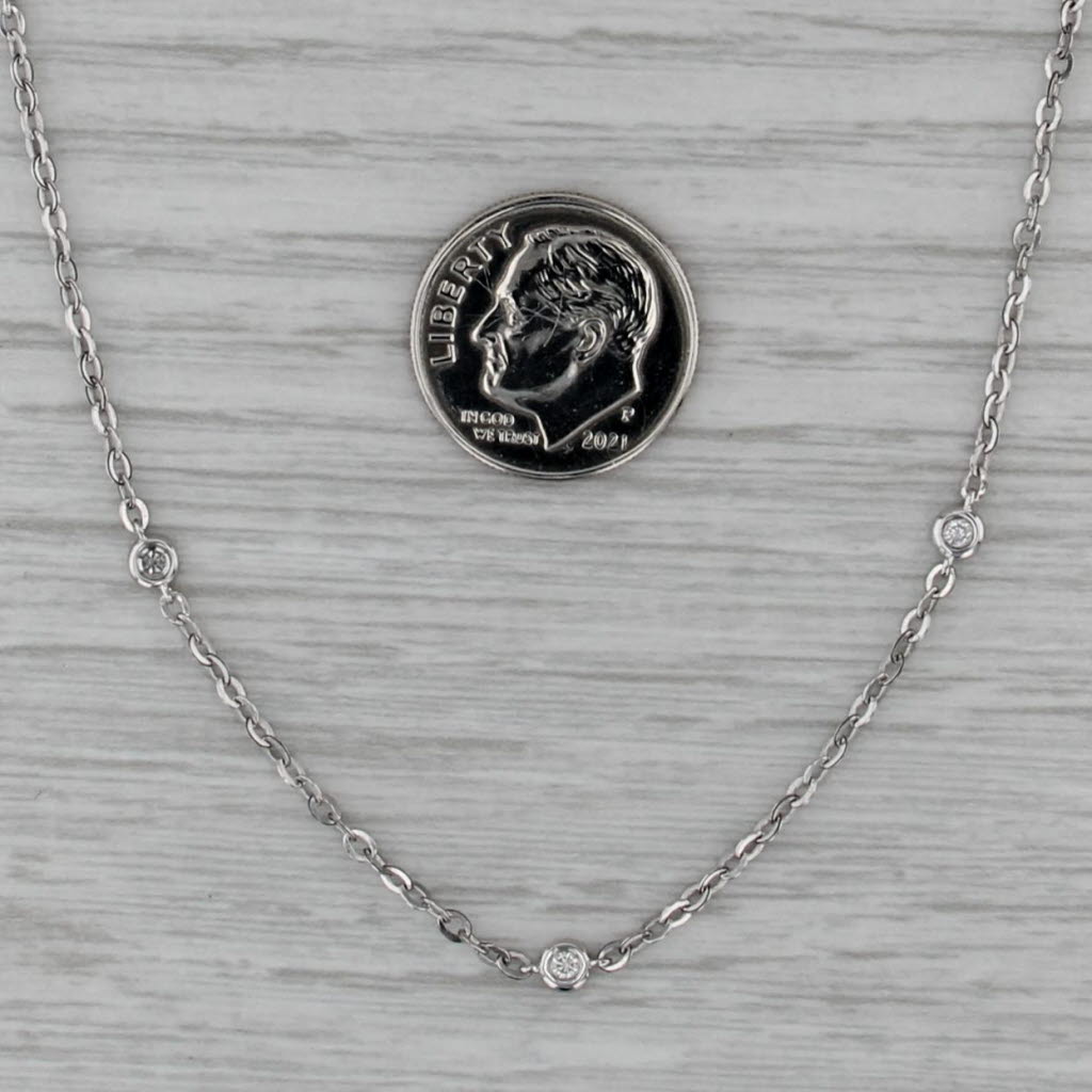 0.14ctw Diamonds by the Yard Station Necklace 14k White Gold Cable Chain 16" 18"