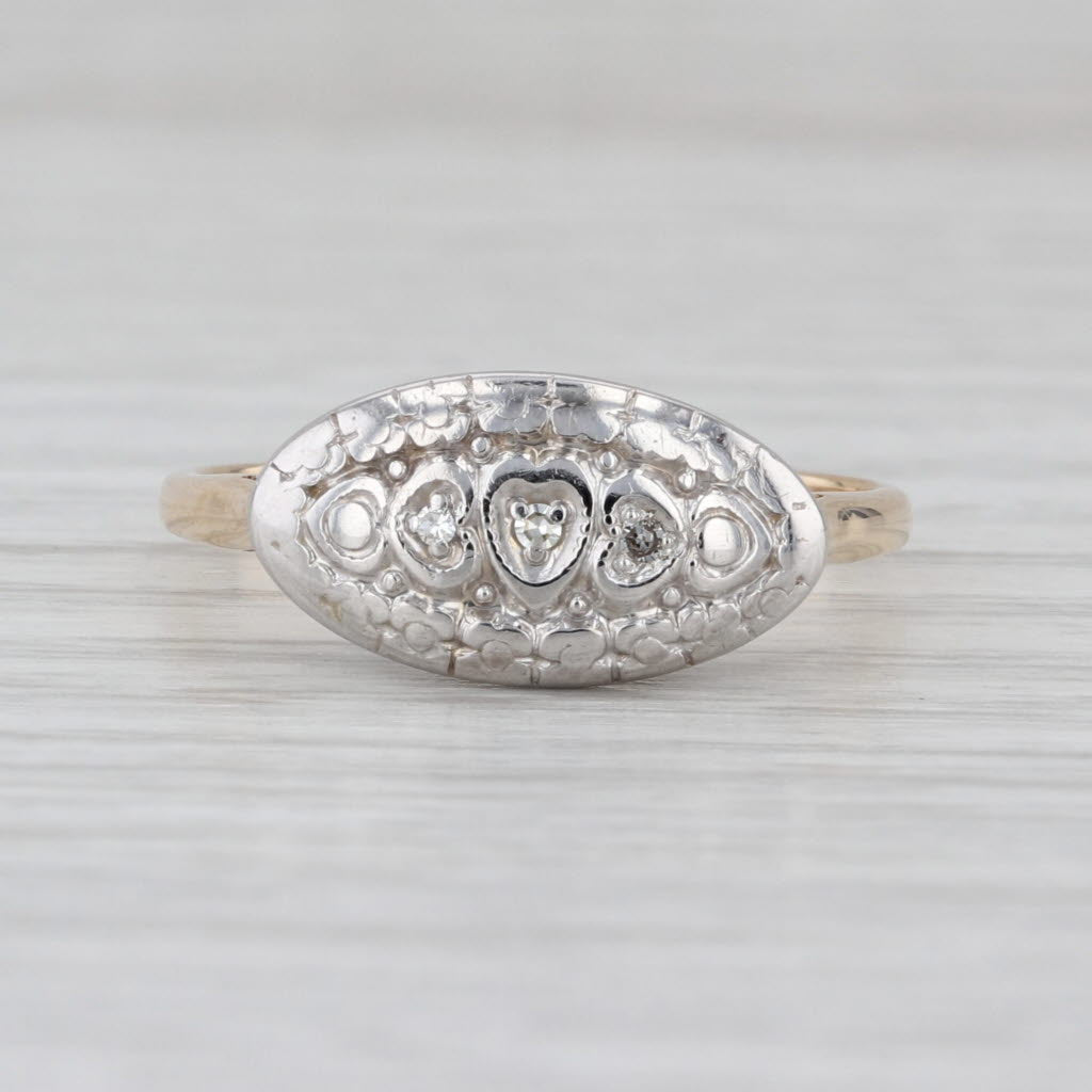 Vintage Diamond Princess Ring 10k White Yellow Gold Size 9 Heart Accents