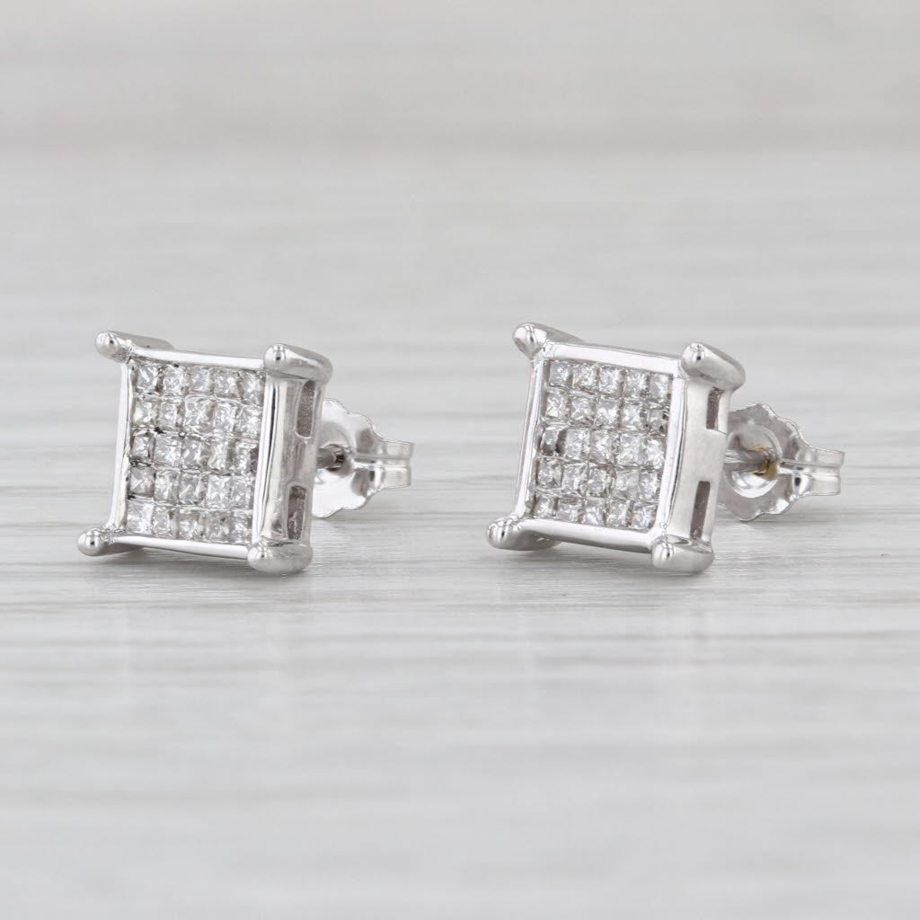 0.45ctw Princess Diamond Stud Earrings 14k White Gold Studs