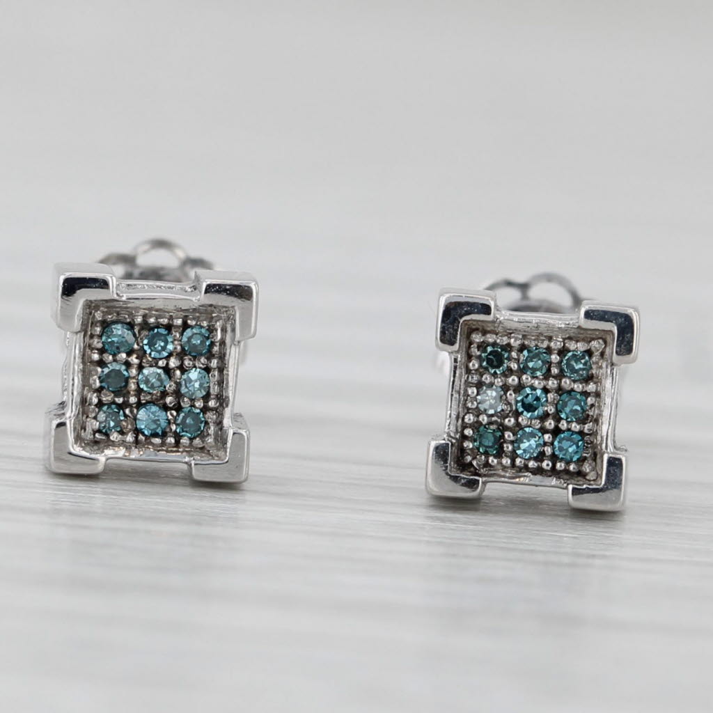 Light Gray Blue Diamond Stud Earrings 14k White Gold