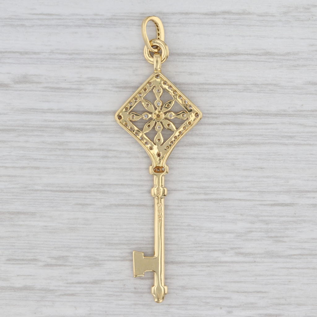 Light Gray New 0.52ctw Diamond Skeleton Key Pendant 18k Yellow Gold Statement