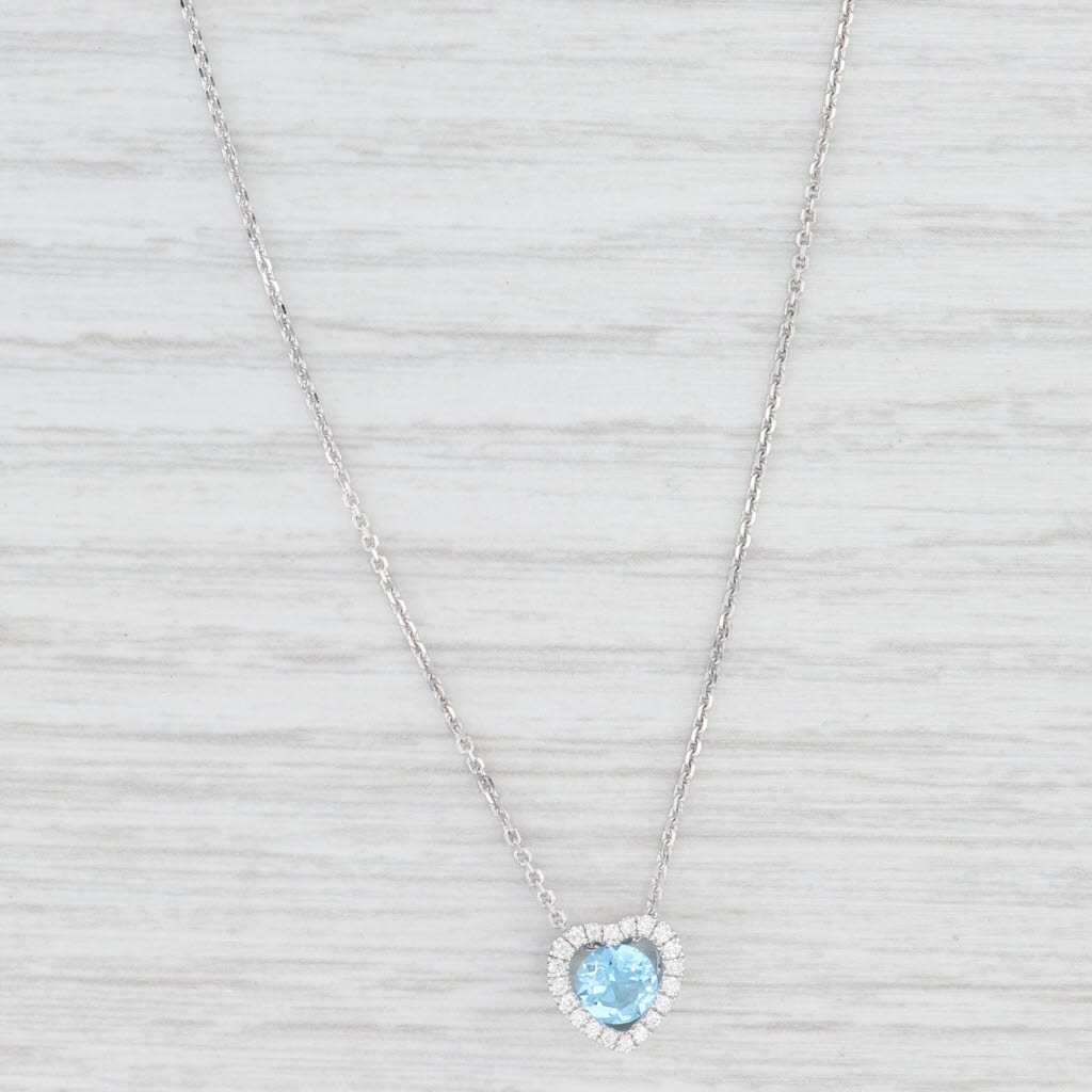 Light Gray 0.59ctw Blue Topaz Diamond Halo Pendant Necklace 14k White Gold 17" Cable Chain