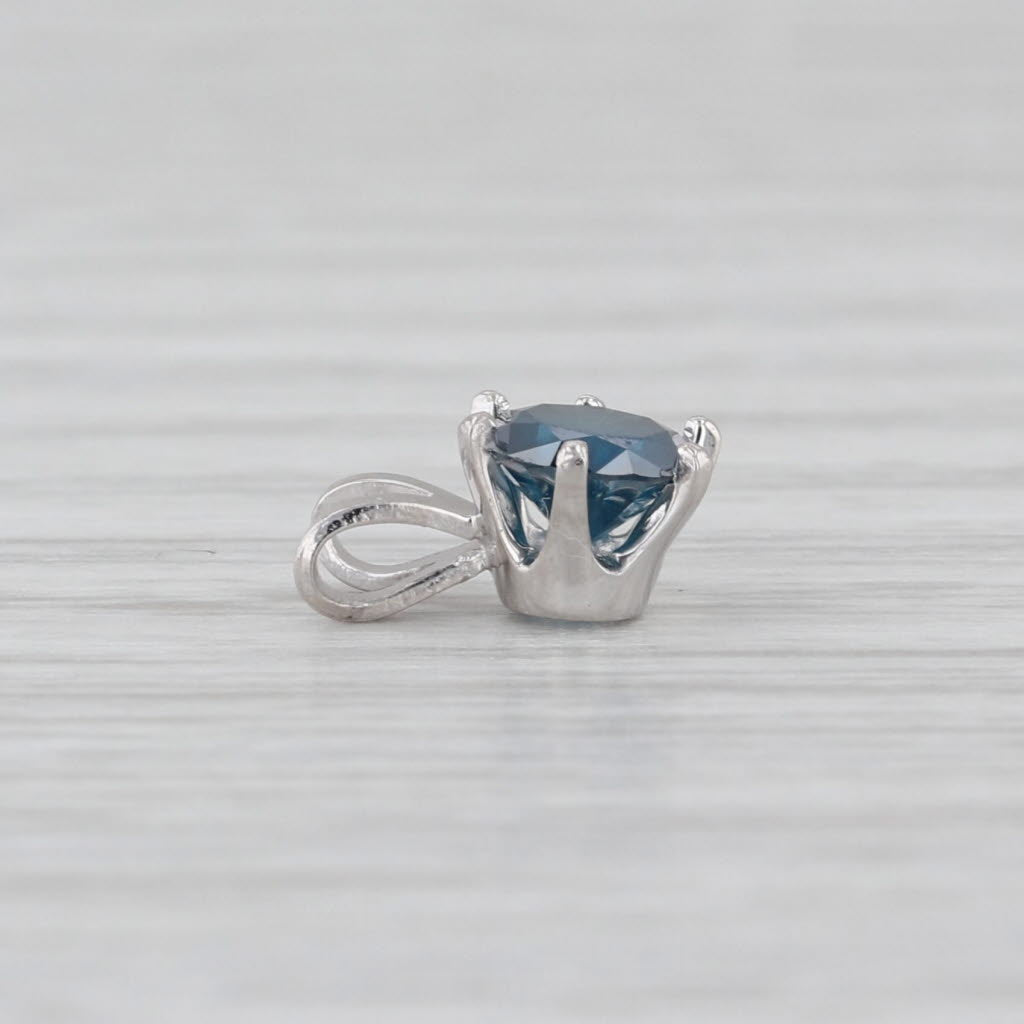 New 0.58ct Blue Diamond Solitaire Pendant 14k White Gold Small Round Drop