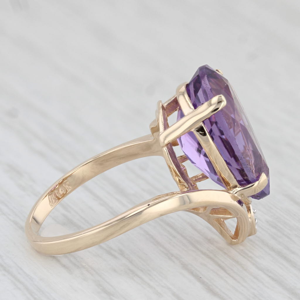 Light Gray 13.36ctw Pear Amethyst Diamond Ring 14k Yellow Gold Size 6.25 Bypass