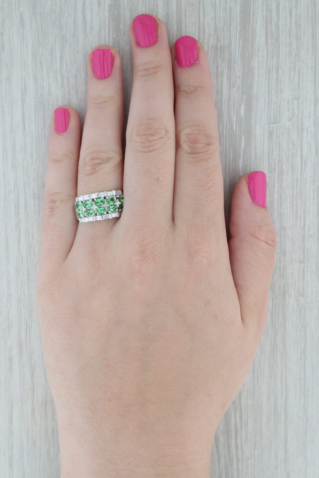 Gray 2.64ctw Green Tsavorite Garnet Diamond Ring 14k White Gold Size 8.75