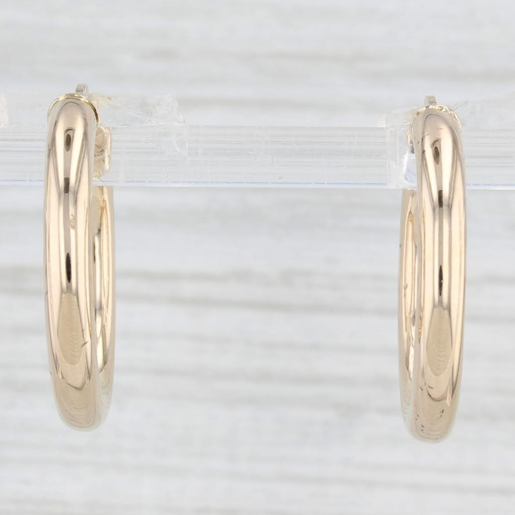 Light Gray Yellow Gold Round Hoop Earrings 14k Snap Top Pierced Hoops