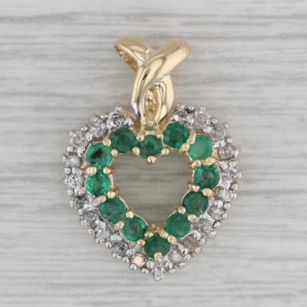 Gray 1.07ctw Emerald Diamond Heart Pendant 14k Yellow Gold