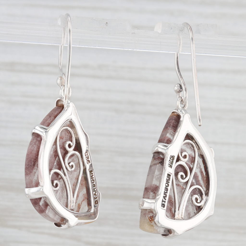 Light Gray Marbled Quartz Dangle Earrings Sterling Silver Hook Post Drops Starborn