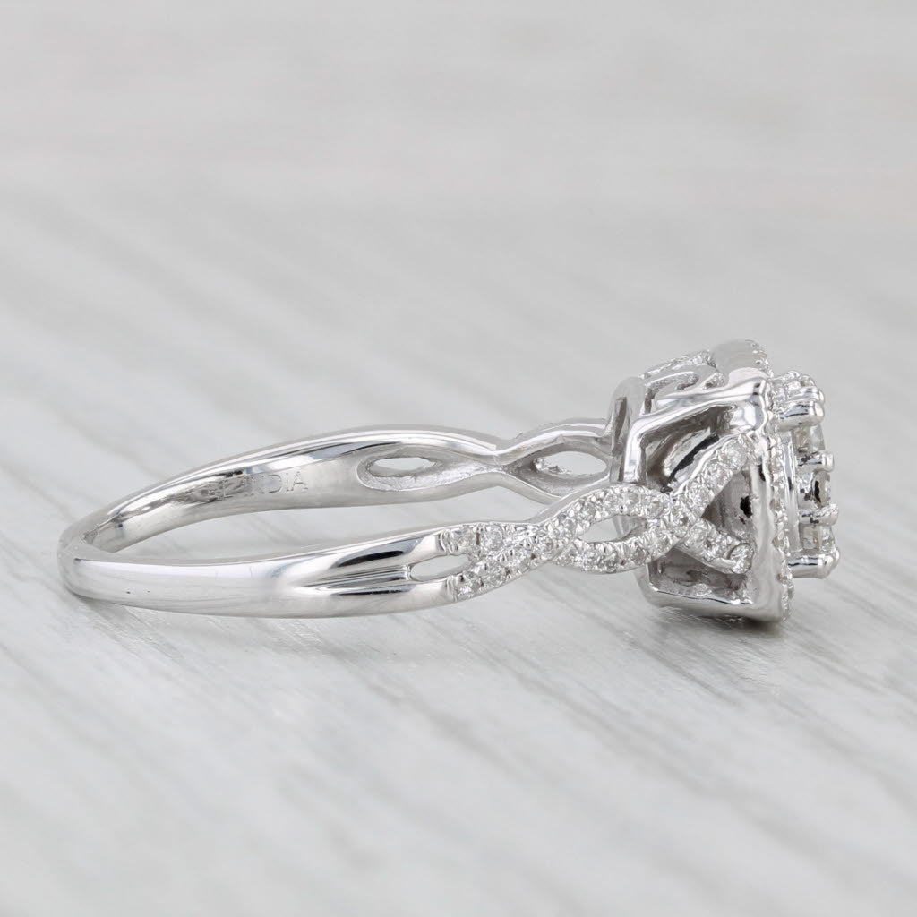 Light Gray 0.57ctw Round Diamond Halo Engagement Ring 14k White Gold Size 10