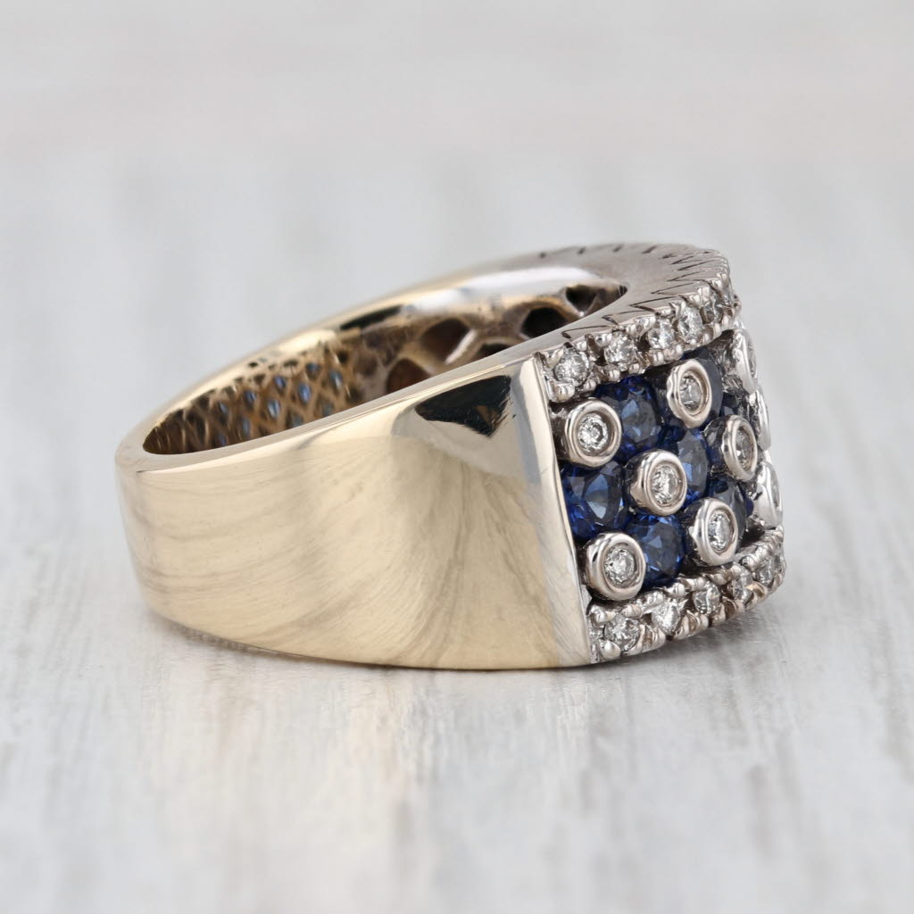 Large 2.56ctw Blue Sapphire Diamond Ring 14k Yellow White Gold Size 7.5