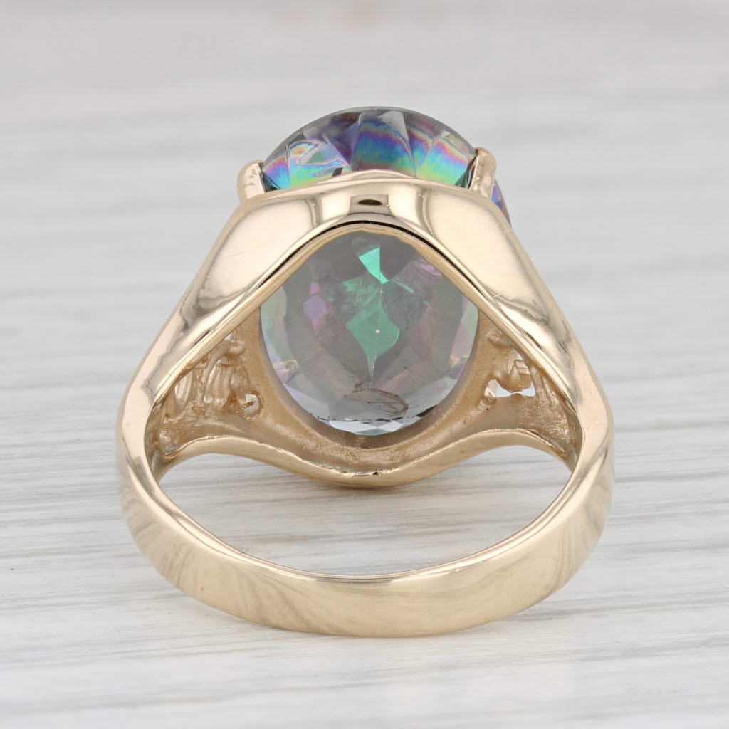 Light Gray 12ct Mystic Topaz Oval Solitaire Ring 10k Yellow Gold Size 7.5