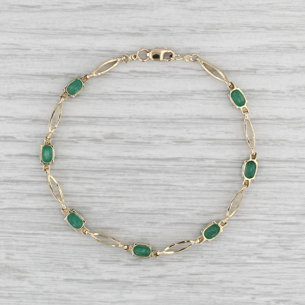 3.25ctw Emerald Diamond Tennis Bracelet 14k Yellow Gold 7" Bar Oval Links