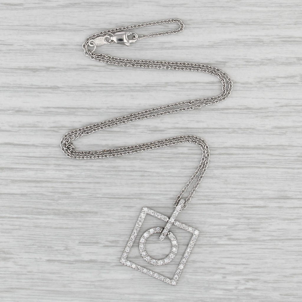 Isaac Reiss 0.48ctw Diamond Circle Square Pendant Necklace 18k White Gold 16.5"