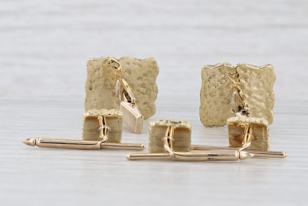 Vintage Cartier Lapis Lazuli Cuff Link Shirt Studs w/ Box 14k Yellow Gold