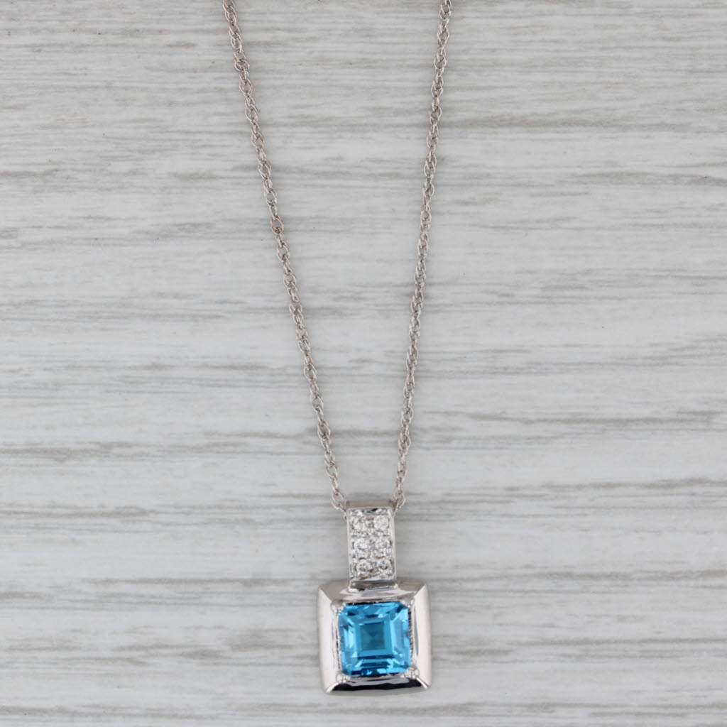 Gray 1.36ctw Blue Topaz Diamond Pendant Necklace 14k White Gold 18" Rope Chain