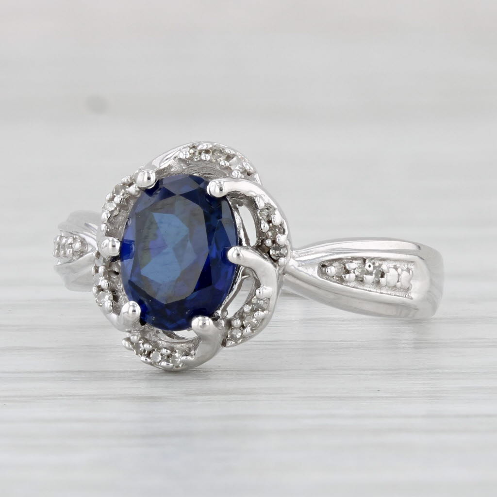 Light Gray 1.82ctw Oval Blue Lab Created Sapphire Diamond Ring 10k White Gold Engagement