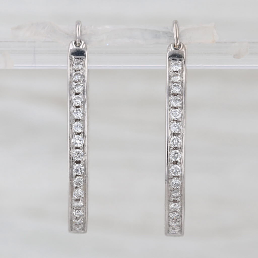 0.30ctw Diamond Hoop Earrings 14k White Gold Snap Top Oval Hoops