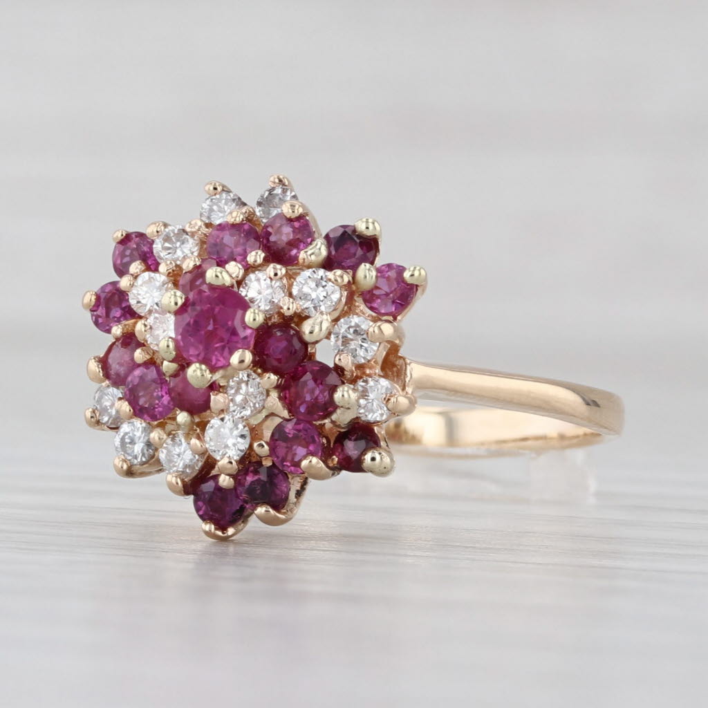 1.28ctw Ruby Diamond Swirl Cluster Ring 14k Yellow Gold Size 10