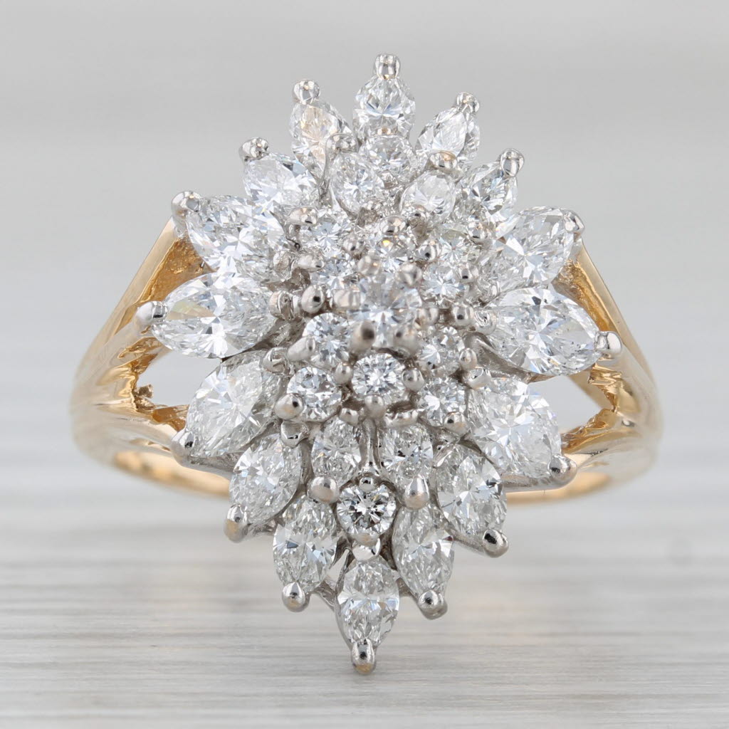Gray 1.36ctw Diamond Cluster Ring 14k Yellow Gold Size 6.25 Cocktail