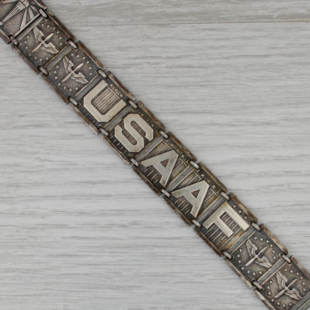WWII USAAF Bracelet Sterling Silver 6.75" Vintage Airforce Military