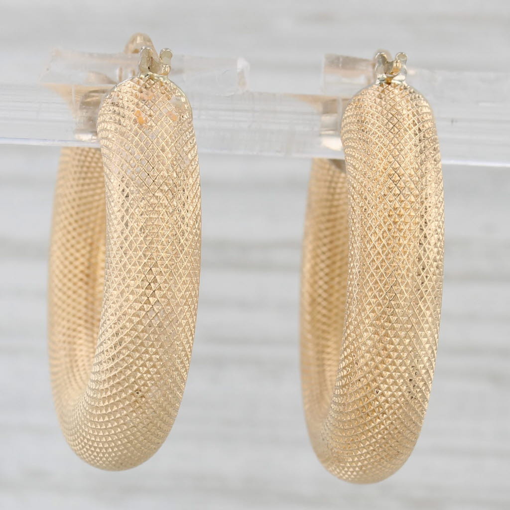 Light Gray Textured Hoop Earrings 18k Yellow Gold Snap Top Round Hoops