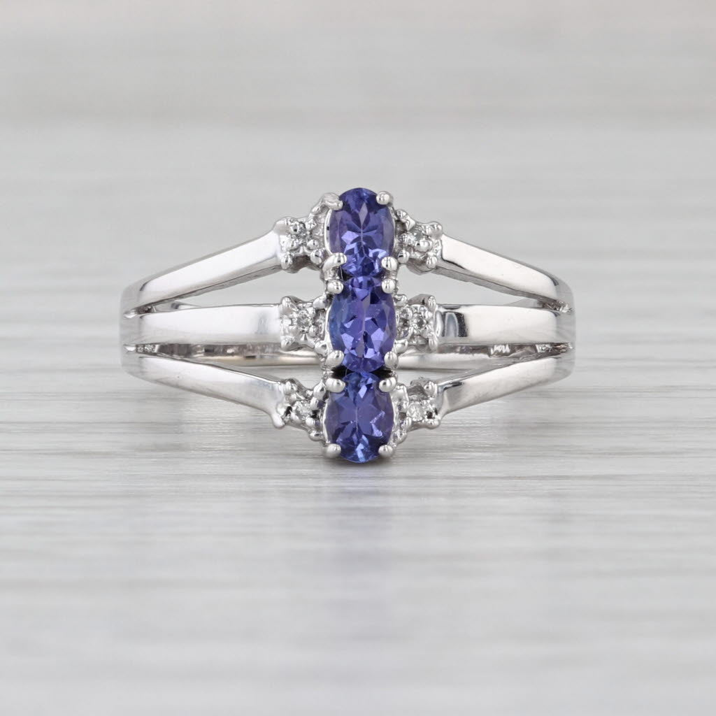 0.62ctw Tanzanite 3-Stone Diamond Ring 14k White Gold Size 6.5