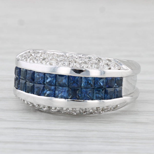 1.86ctw Blue Sapphire White Diamond Ring 14k White Gold Size 6.75-7
