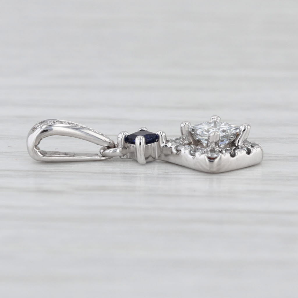 Vera Wang 0.43ctw Princess Diamond Sapphire Pendant 14k White Gold Small Drop