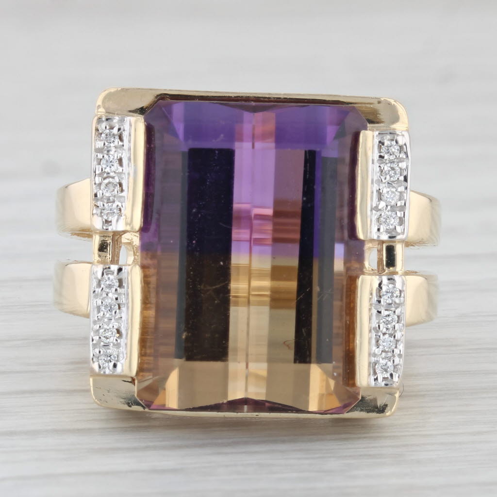 Light Gray 15.32ctw Yellow Purple Ametrine Diamond Ring 14k Yellow Gold Size 7 Cocktail