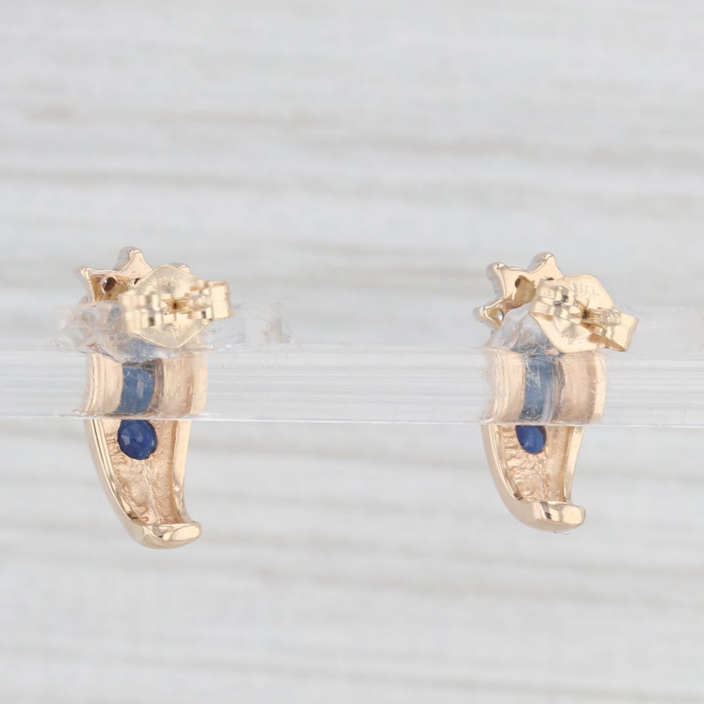 Light Gray 1.05ctw Blue Sapphire Diamond J-Hook Earrings 14k Yellow Gold Small Stud Drops