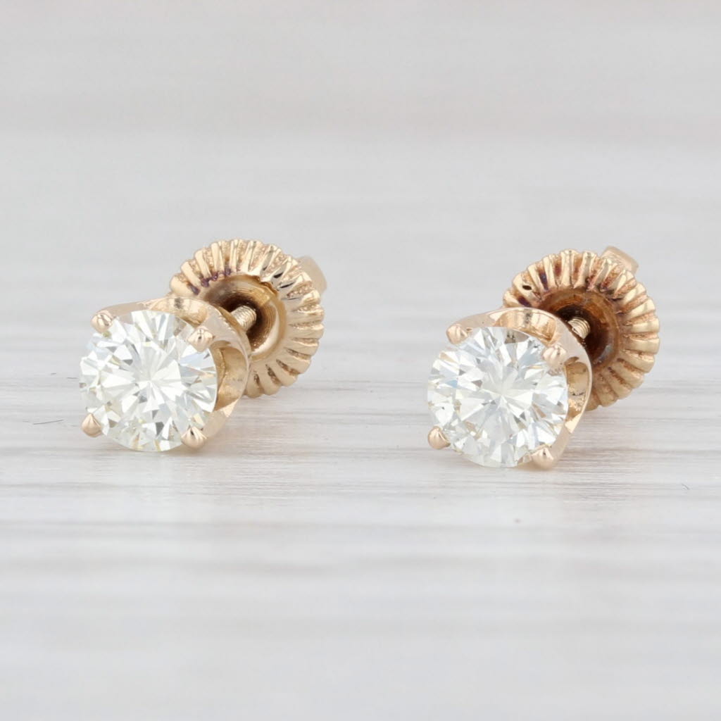 Light Gray 0.58ctw Diamond Stud Earrings 14k Yellow Gold Round Solitaire Screw Back Studs