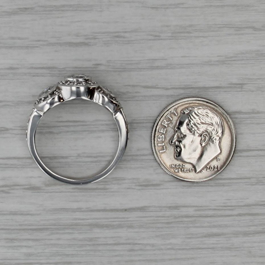 1.10ctw Diamond Halo 3-Stone Ring 14k White Gold Size 6.75 Engagement