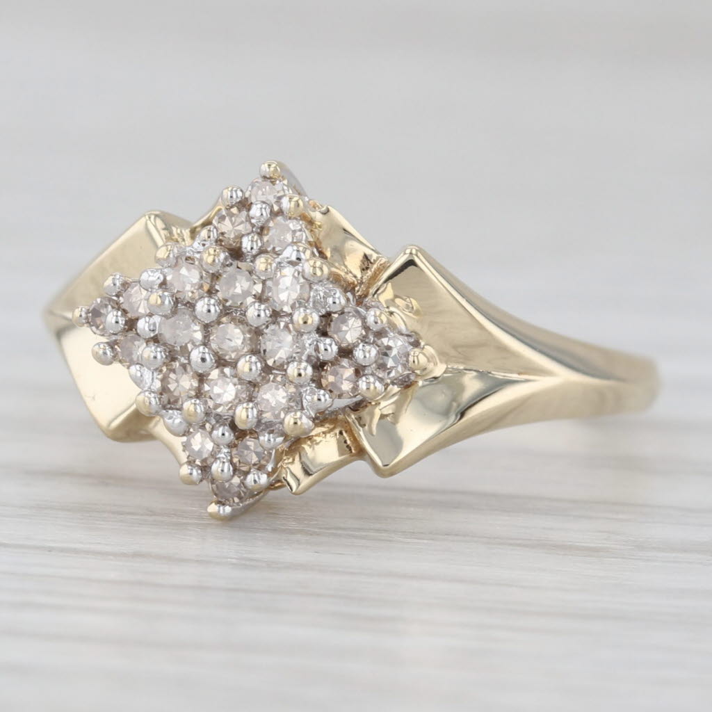 Light Gray 0.16ctw Diamond Cluster Ring 10k White Yellow Gold Size 7.25 Engagement