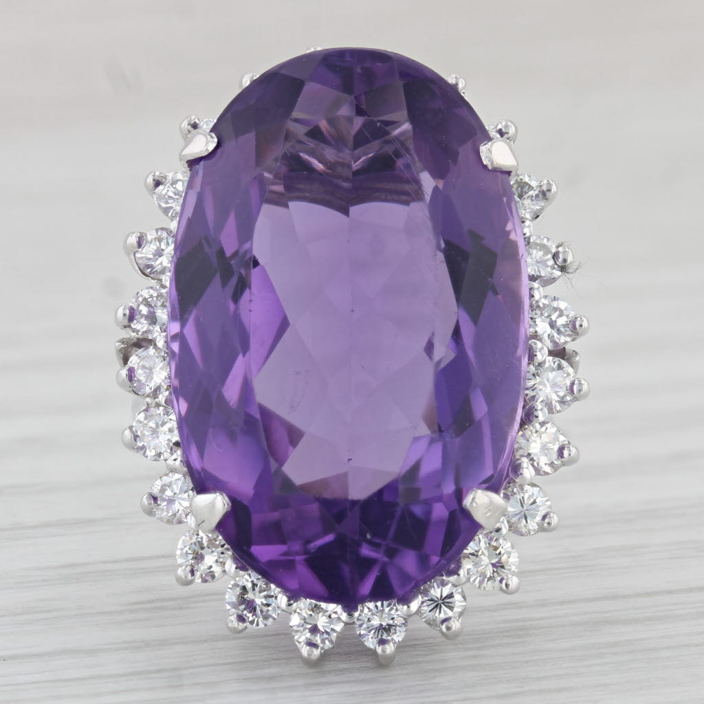 Light Gray 24.78ctw Amethyst Diamond Halo Ring 14k White Gold Size 6.75 Cocktail