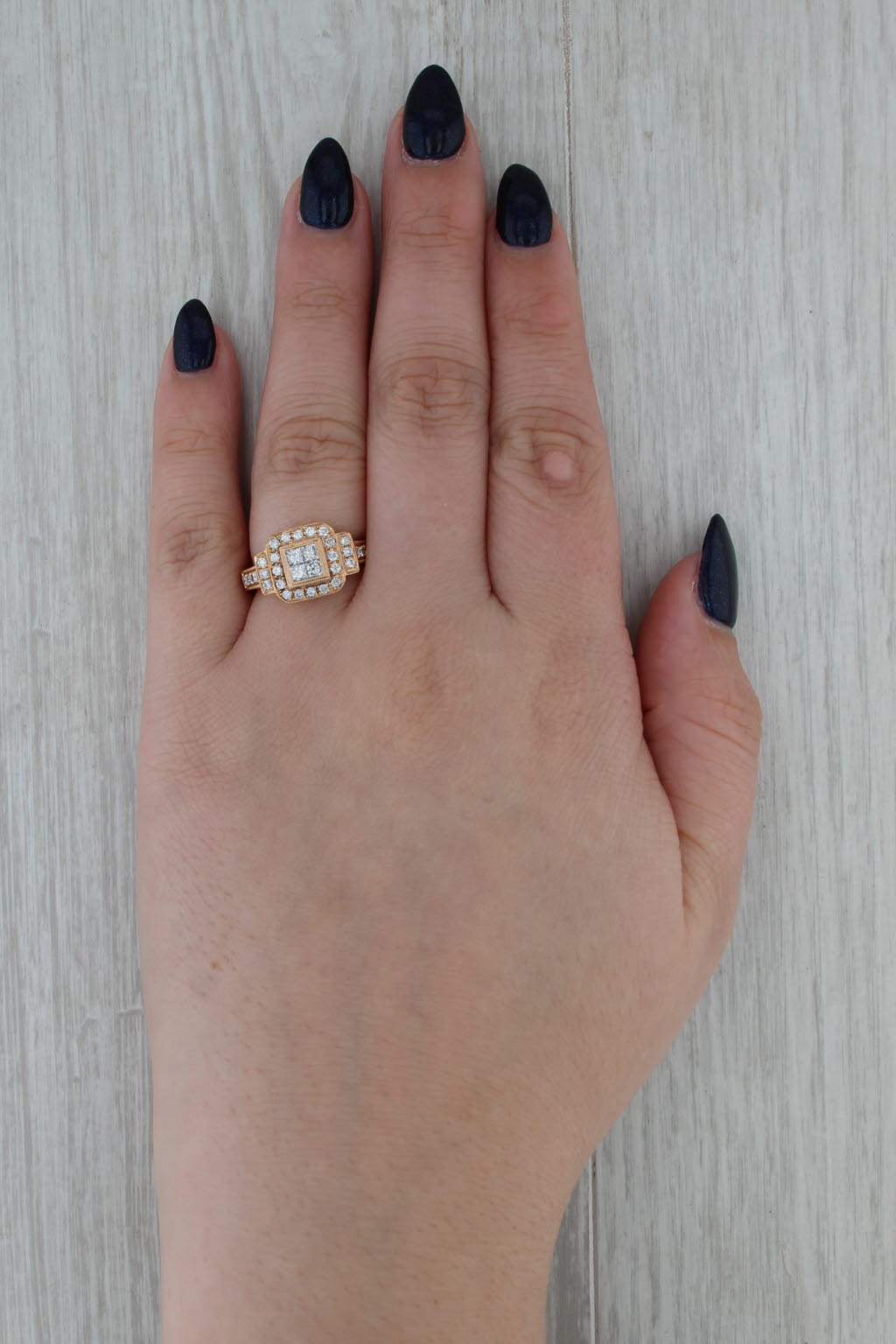 0.84ctw Diamond Halo Engagement Ring 18k Rose Gold Size 6.5-6.75