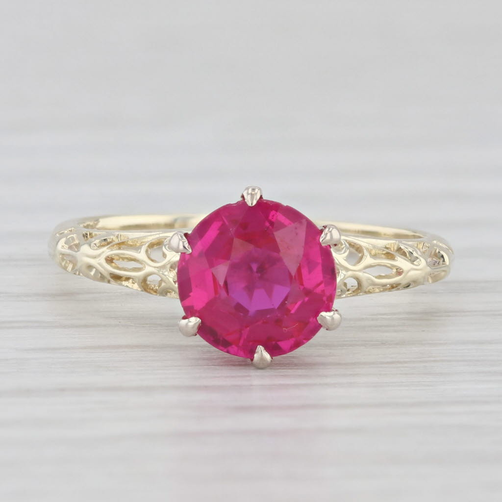 Light Gray 1.75ct Lab Created Ruby Solitaire Ring 14k Yellow White Gold Size 5.5 Vintage