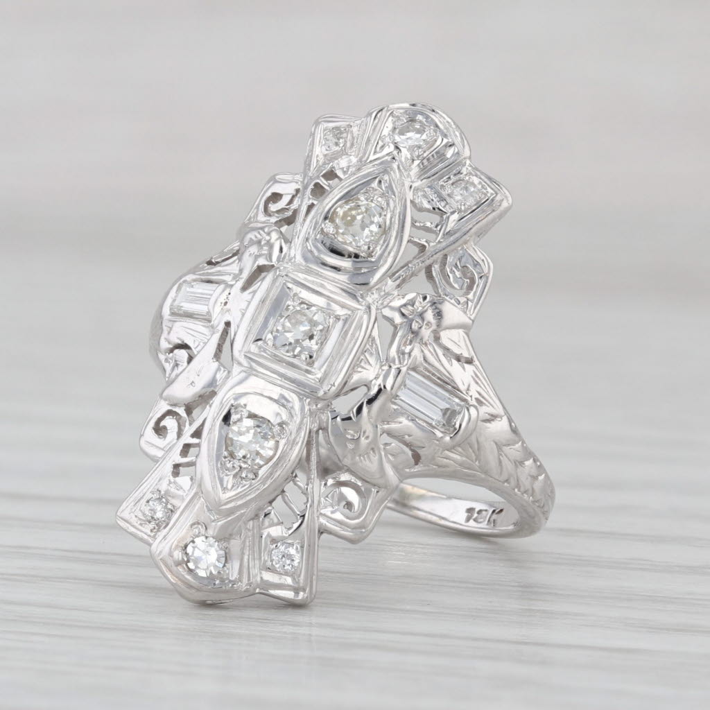 Vintage 0.31ctw Diamond Filigree Ring 18k White Gold Size 6