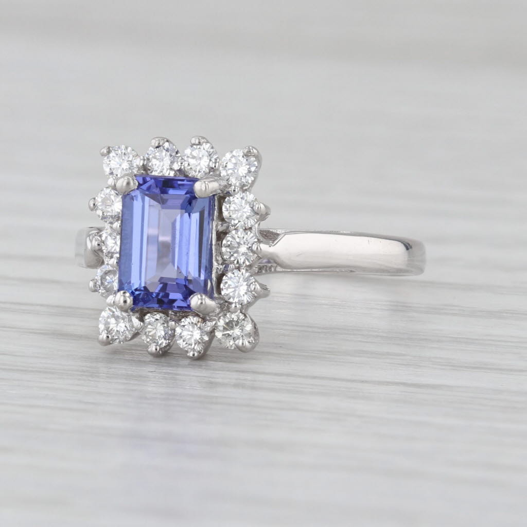 1.43ctw Tanzanite Diamond Halo Ring 18k White Gold Size 7