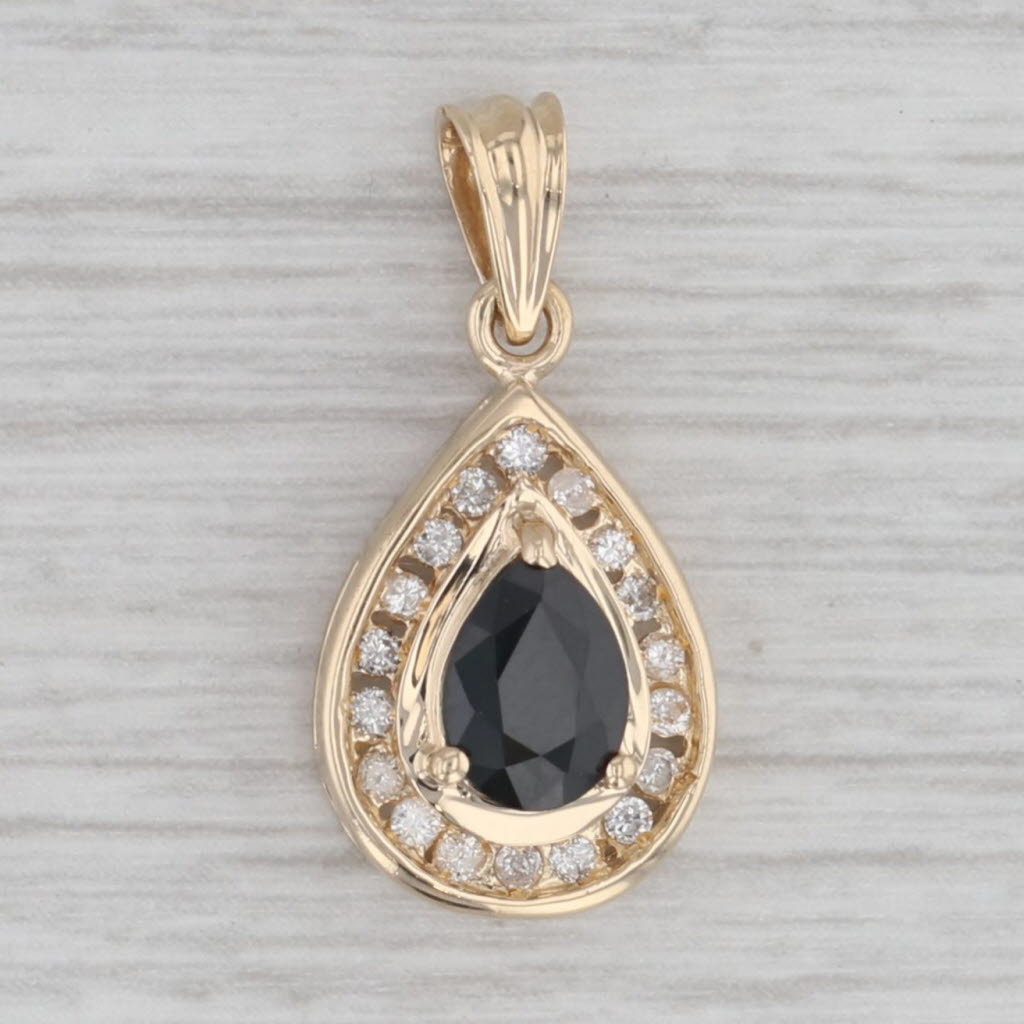 Gray 1ctw Blue Sapphire Diamond Halo Teardrop Pendant 14k Yellow Gold